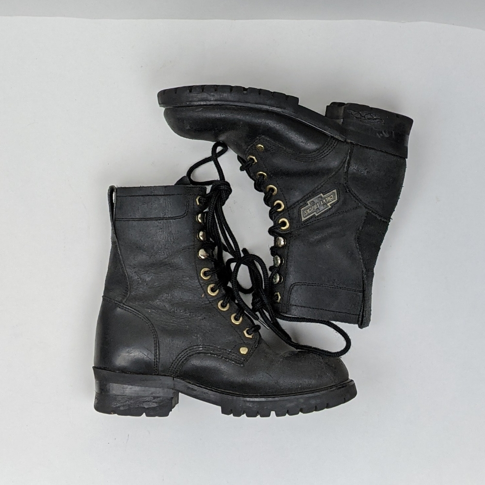 Vintage Chevy Trucks Black Leather Combat Boots - Picture 10 of 14